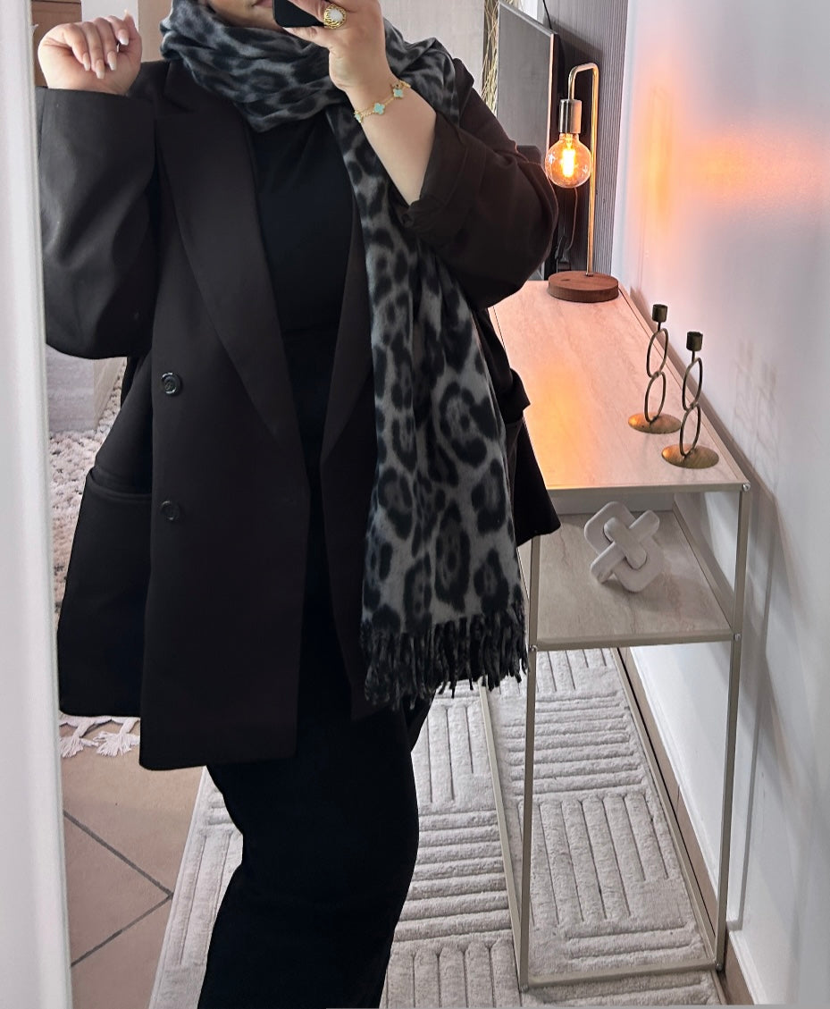 Écharpe Léopard Gris Noir