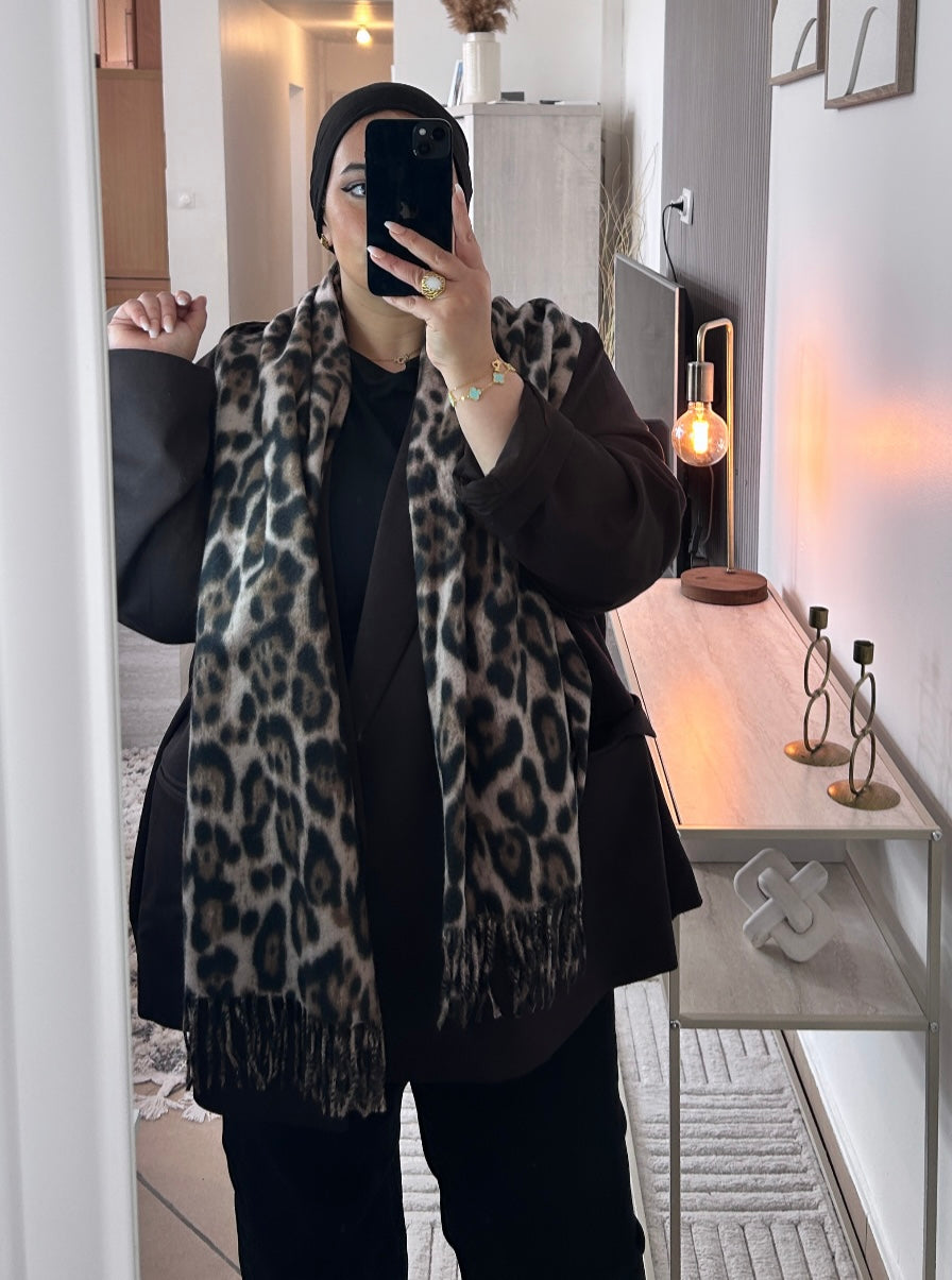 Écharpe léopard Beige Noir