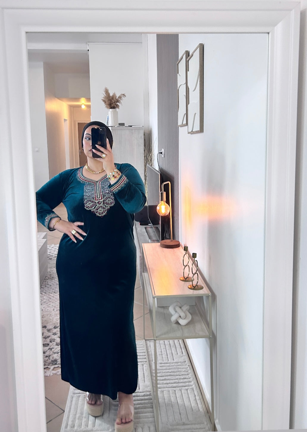 Robe Droite Velours Vert