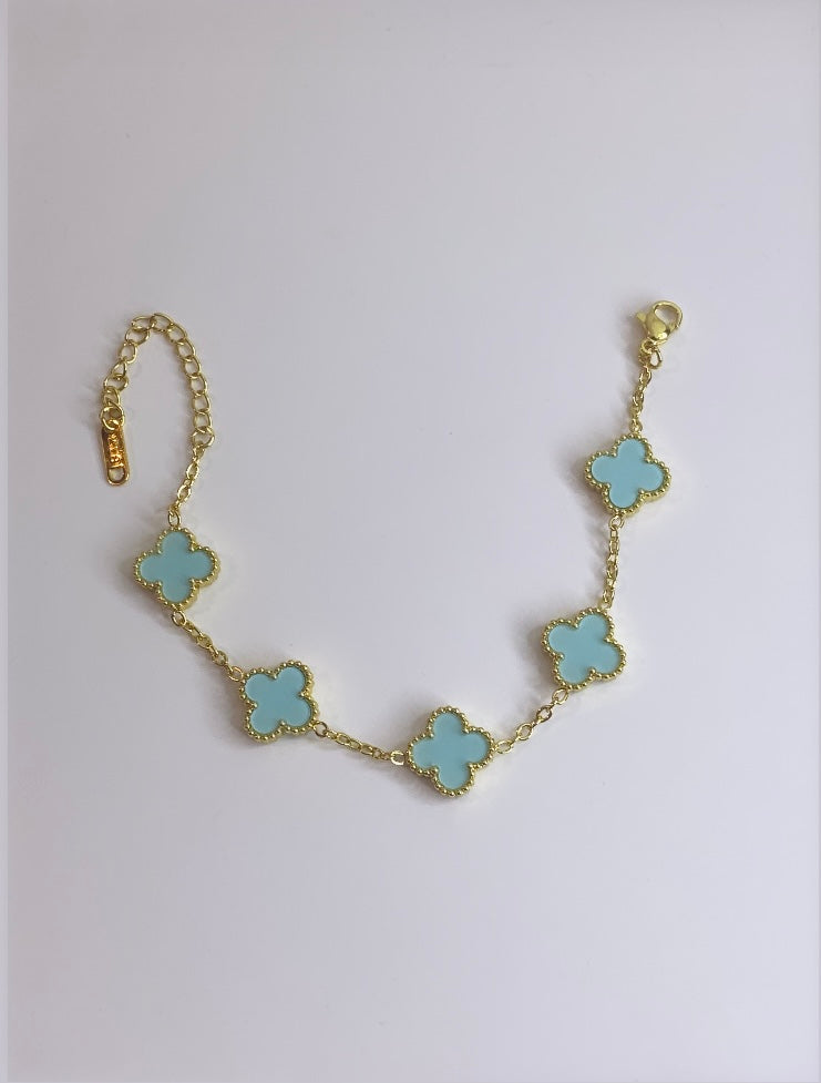 Bracelet Trèfles Vert bleuté