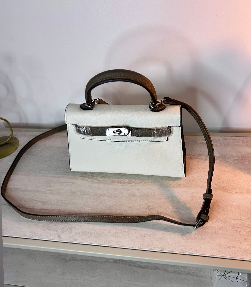 Sac Kelly Taupe et Blanc