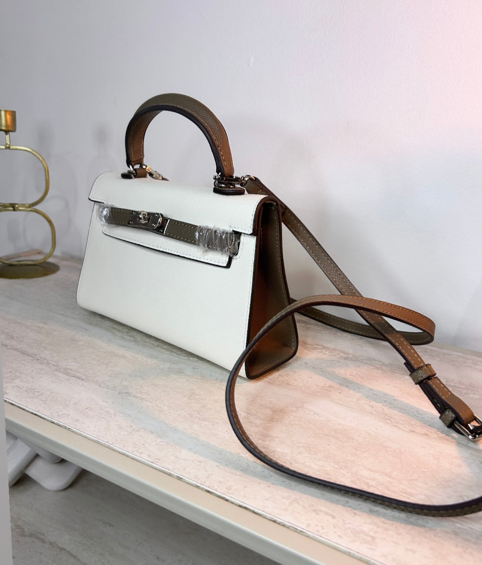 Sac Kelly Taupe et Blanc